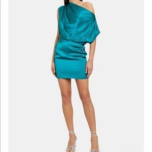 Michelle Mason one-shoulder draped mini dress